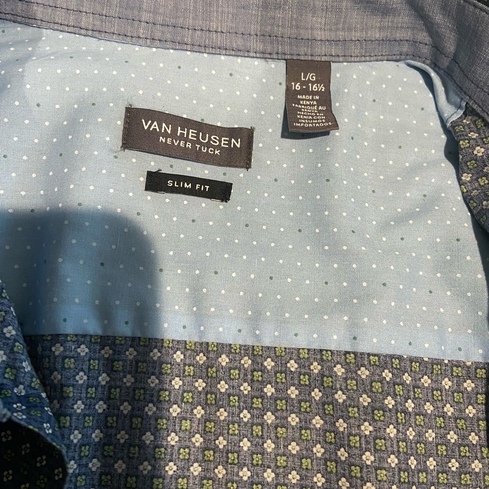 Van Heusen (never tucked) slim fit size L Color blue, green, and white